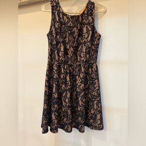 Elegant Navy and Tan Lace Dress